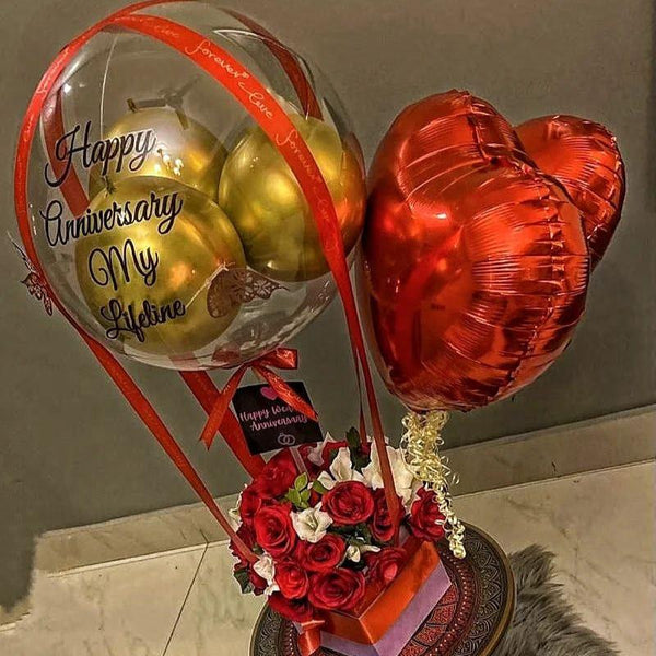Red and Gold themed balloon bouquet